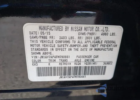 2015 Infiniti Q50 Hybrid Sport from USA, damaged, VIN JN1AV7AP4FM790661